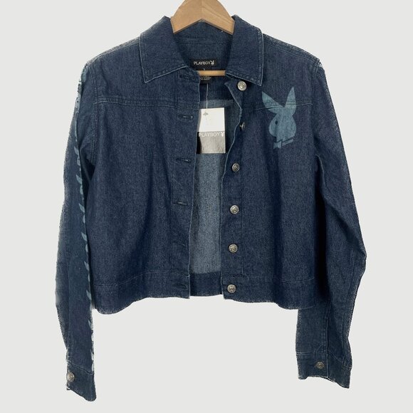 PLAYBOY Jackets & Blazers - Vintage NWT Size: S PlayBoy Printed Jean Button Up Denim Jacket